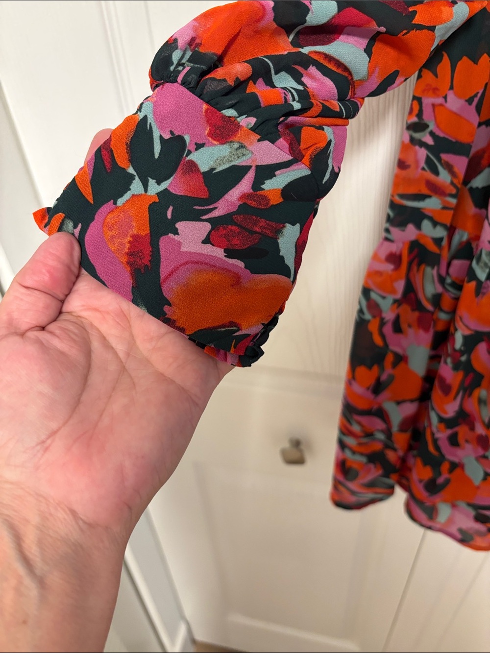 entro Bright Floral Tiered Long Sleeve Dress in Pink & Orange - Picture 4 of 7